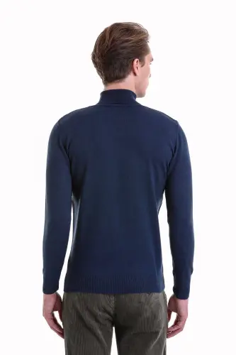 Indigo Comfort Fit Прямой вырез под горло Шерстяной трикотажный свитер-индиго - 5