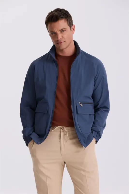 Indigo Comfort Fit Stand-Up Collar Seasoned Coat - 2