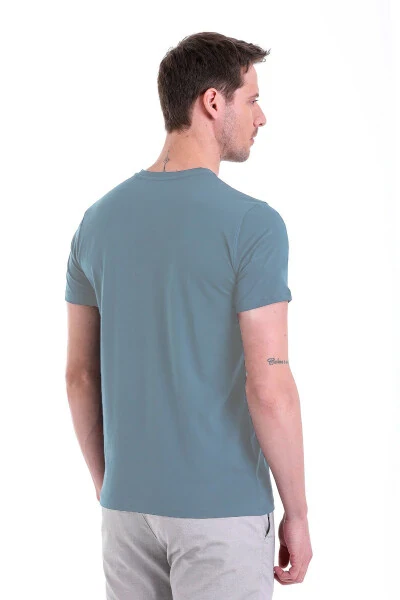 Indigo Düz Regular Fit 100% paxta V-bo'ylik futbolka - 6