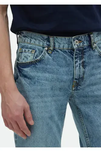 İndigo Düz Regular Fit Denim %100 Pamuk Pantolon - 3