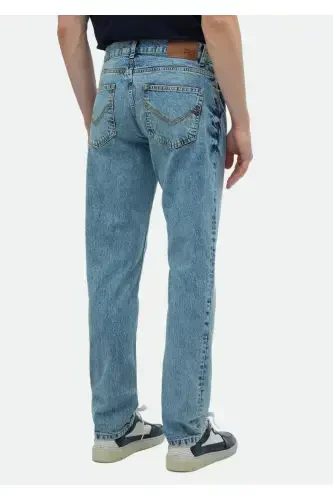 İndigo Düz Regular Fit Denim %100 Pamuk Pantolon - 5