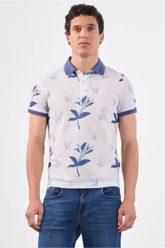 Indigo Erkaklar uchun Slim Fit Gulli Casual Polo Yoqali Futbolka - DUFY