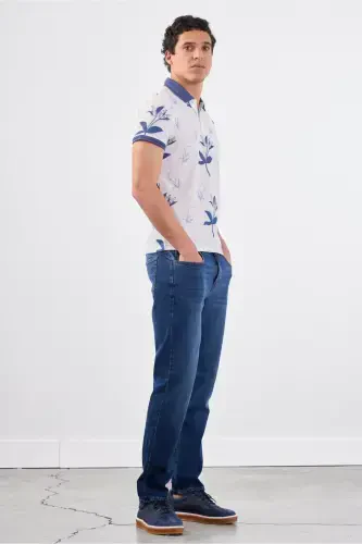 Indigo Erkaklar uchun Slim Fit Gulli Casual Polo Yoqali Futbolka - 5