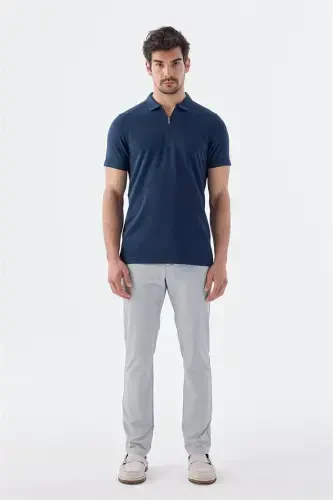 Indigo fermuarlı slim fit polo yoqaliq futbolka - 2