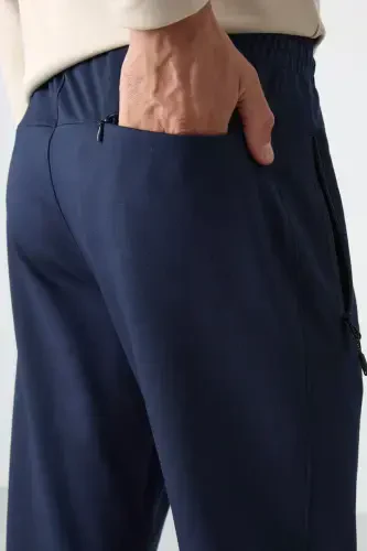 Indigo Fermuarli Uch Cho'ntakli Tor Kalip Klassik Poycha Erkak Sport Shim - 84671-Indigo - 6