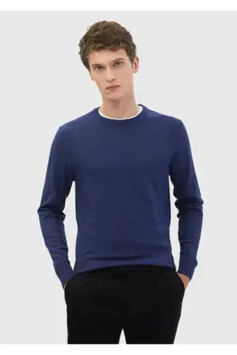 Indigo Jacquard-Knit Wool-Blend Sweater - 1