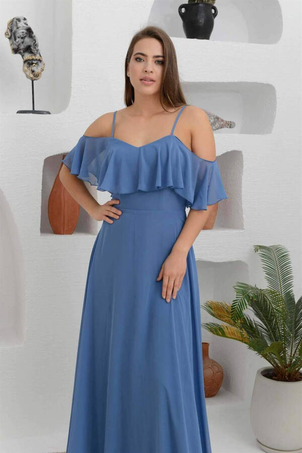 Indigo Low-Sleeved Strapless Long Evening Dress - 2