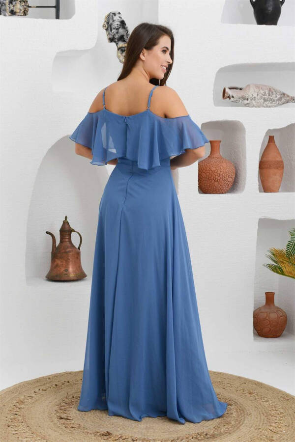 Indigo Low-Sleeved Strapless Long Evening Dress - 5