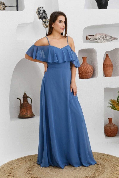 Indigo Low-Sleeved Strapless Long Evening Dress - 9