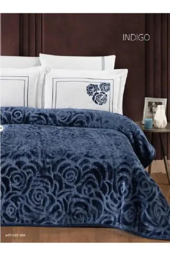 İndigo Mavi Çarşafı Pamuklu Battaniye Yatak Örtüsü Seti 6 Parça-SU YEŞİLİ - 3