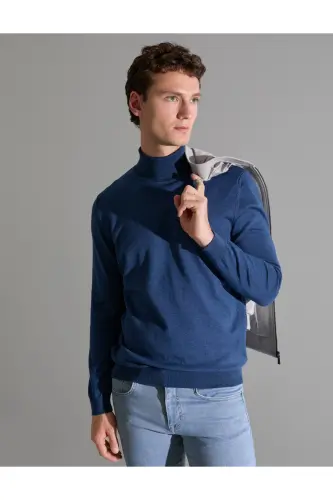 İndigo Melanj Slim Fit Balıkçı Yaka Basic Triko Kazak 50314202-VR155 - İndigo Melanj - 1