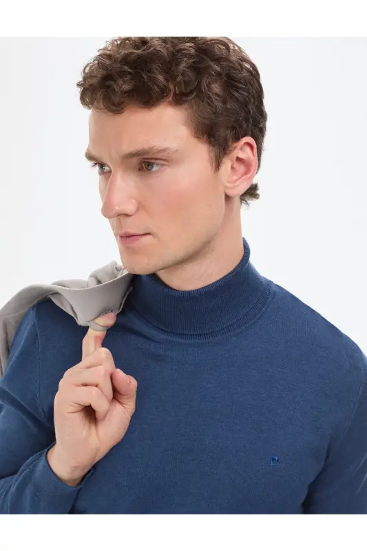 İndigo Melanj Slim Fit Balıkçı Yaka Basic Triko Kazak 50314202-VR155 - İndigo Melanj - 3