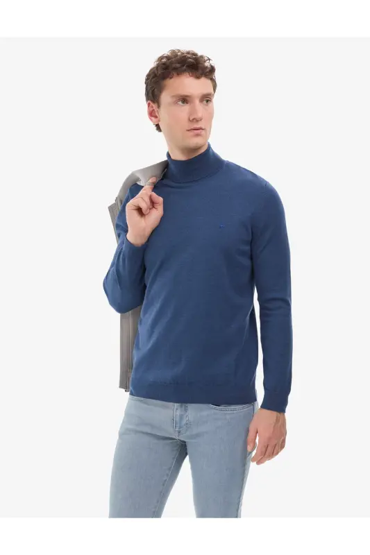 İndigo Melanj Slim Fit Balıkçı Yaka Basic Triko Kazak 50314202-VR155 - İndigo Melanj - 4