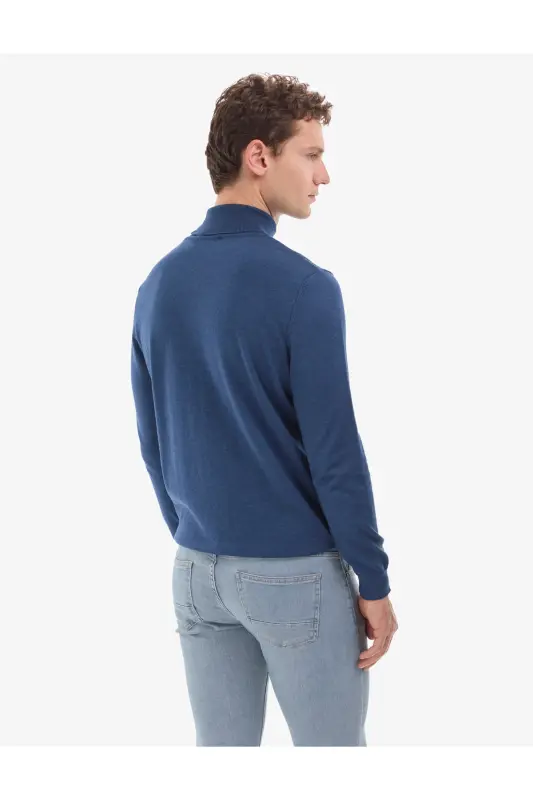 İndigo Melanj Slim Fit Balıkçı Yaka Basic Triko Kazak 50314202-VR155 - İndigo Melanj - 6
