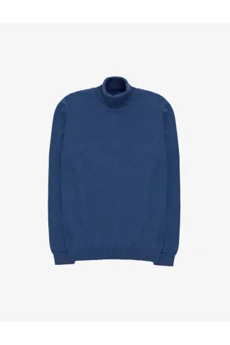 İndigo Melanj Slim Fit Balıkçı Yaka Basic Triko Kazak 50314202-VR155 - İndigo Melanj - 7