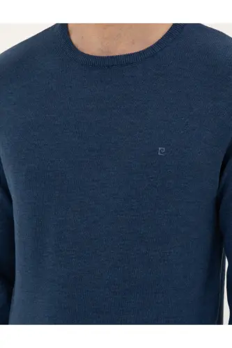 İndigo Melanj Slim Fit Bisiklet Yaka Basic Triko Kazak 50296575-VR155-İndigo Melanj - 7