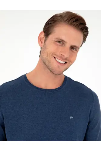 İndigo Melanj Slim Fit Bisiklet Yaka Basic Triko Kazak 50296621-VR155-İndigo Melanj - 2