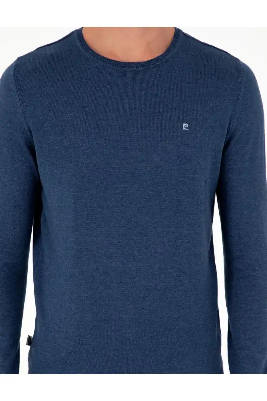 İndigo Melanj Slim Fit Bisiklet Yaka Basic Triko Kazak 50296621-VR155-İndigo Melanj - 6