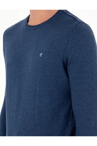 İndigo Melanj Slim Fit Bisiklet Yaka Basic Triko Kazak 50296621-VR155-İndigo Melanj - 7