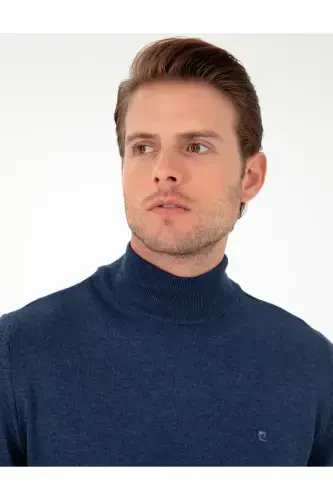 Indigo Melanj Slim Fit Yarım Balıkçı Yaka Basic Triko Kazak 50296614-VR155-İndigo Melanj - Modazone (1)