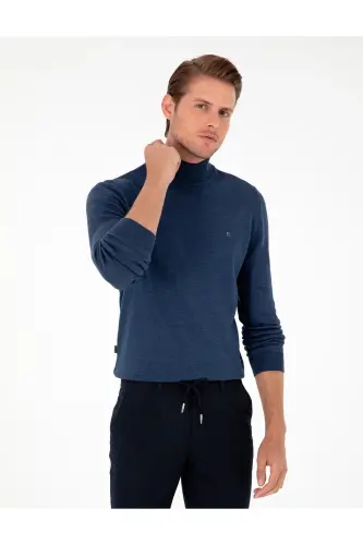 İndigo Melanj Slim Fit Yarım Balıkçı Yaka Basic Triko Kazak 50296614-VR155 - İndigo Melanj - 1