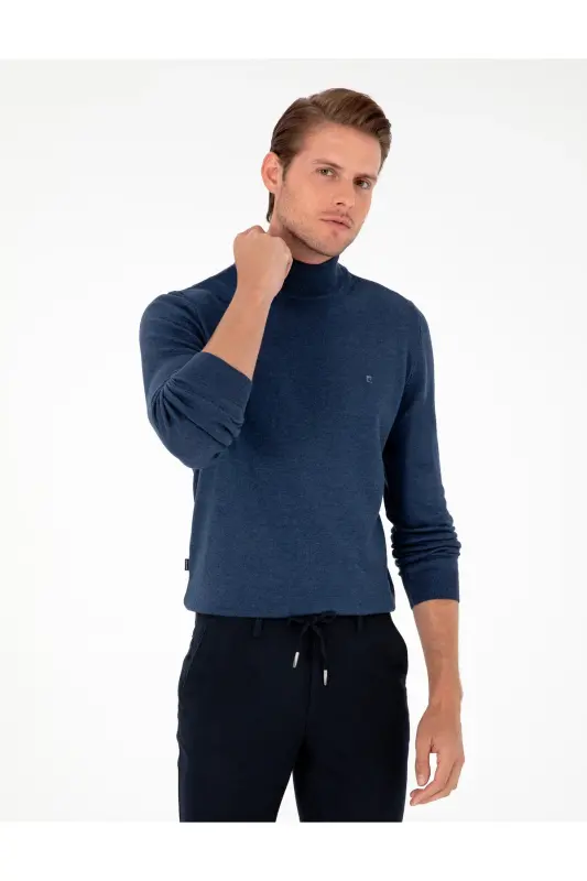 İndigo Melanj Slim Fit Yarım Balıkçı Yaka Basic Triko Kazak 50296614-VR155 - İndigo Melanj - 1
