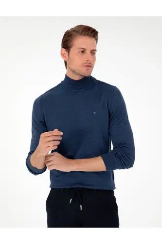 İndigo Melanj Slim Fit Yarım Balıkçı Yaka Basic Triko Kazak 50296614-VR155 - İndigo Melanj - 3