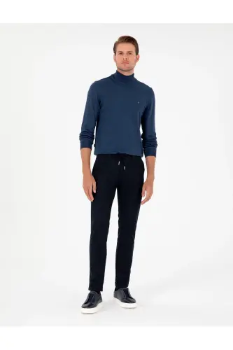 İndigo Melanj Slim Fit Yarım Balıkçı Yaka Basic Triko Kazak 50296614-VR155 - İndigo Melanj - 4