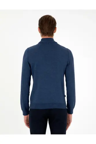İndigo Melanj Slim Fit Yarım Balıkçı Yaka Basic Triko Kazak 50296614-VR155 - İndigo Melanj - 5