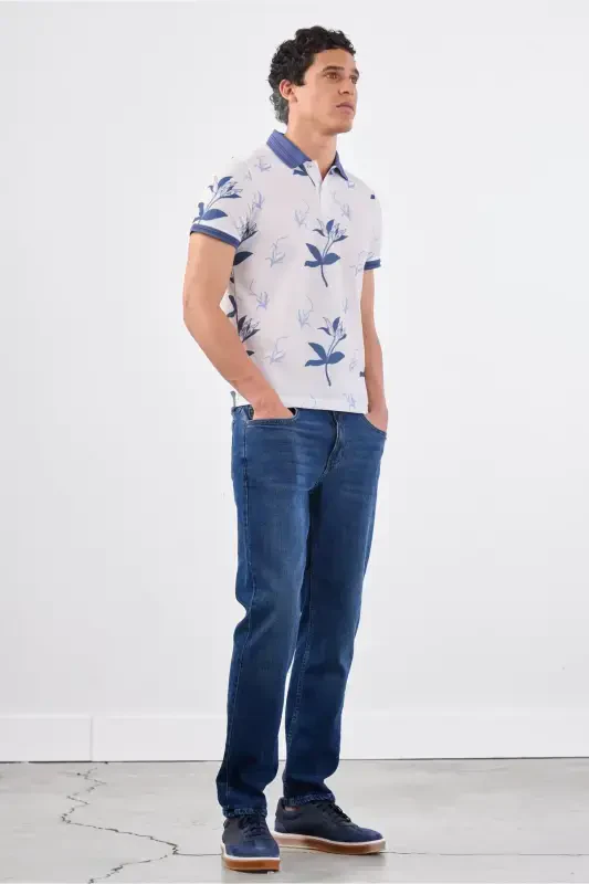 Indigo Men's Slim Fit Floral Casual Polo Collar T-shirt - 2