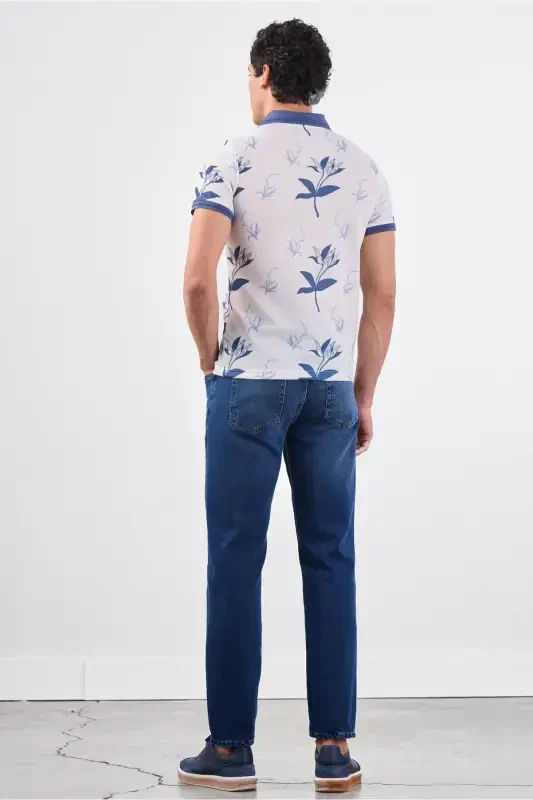Indigo Men's Slim Fit Floral Casual Polo Collar T-shirt - 6