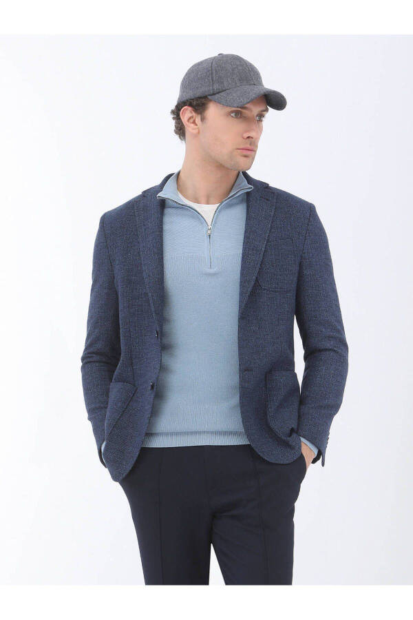 Indigo Micro Regular Fit Wool Blend Jacket - 1