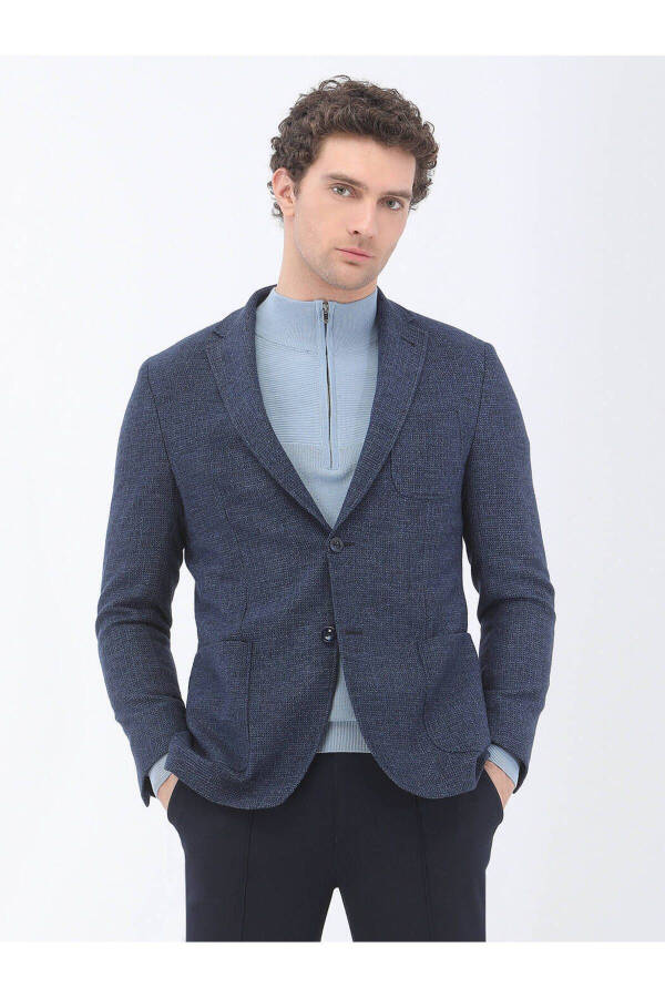 Indigo Micro Regular Fit Wool Blend Jacket - 2