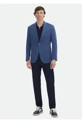 Indigo Patterned Zeroweight Slim Fit Cotton Blend Jacket - RAMSEY (1)