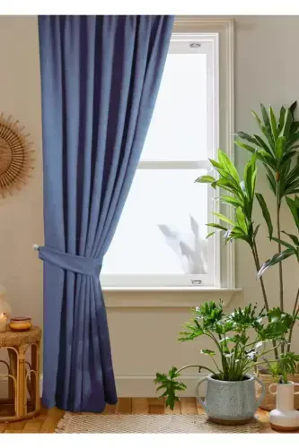 Индиго Петек Бархатная Ткань Занавеска 140x260 Прямая Строчка Экстрафор Сборка - Индиго Синий - 3
