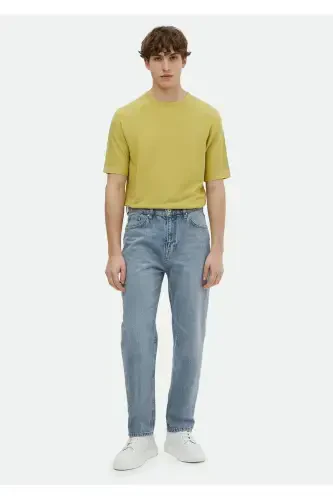 Indigo Plain Denim Cotton Blend Trousers - 1