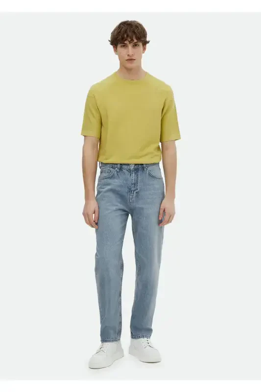 Indigo Plain Denim Cotton Blend Trousers - RAMSEY