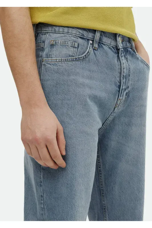 Indigo Plain Denim Cotton Blend Trousers - 3