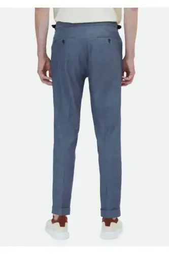 Indigo Plain Weave Regular Fit Classic Cotton Blend Trousers - 5