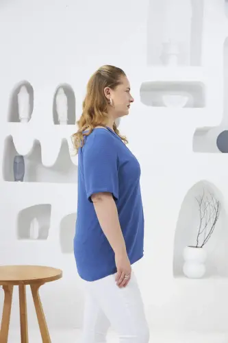 Indigo Plus Size Blouse with Collar Detail - BÜYÜKBEDENIZ (1)