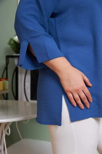 Indigo Plus Size Blouse with Collar Detail - 3