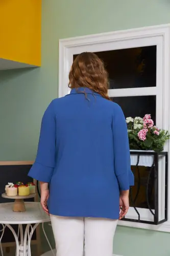 Indigo Plus Size Blouse with Collar Detail - 4