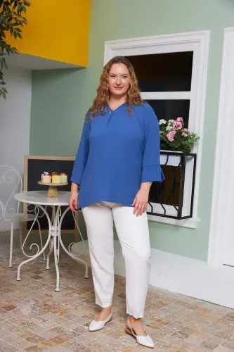 Indigo Plus Size Blouse with Collar Detail - 5