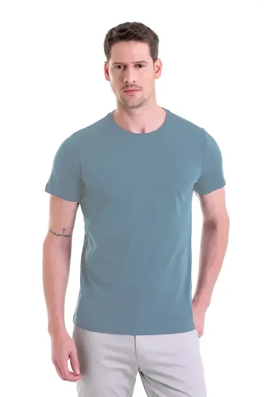 Indigo Regular Fit Düz 100% Paxta Velosiped Yoqali Футболка-indigo - HATEMOĞLU