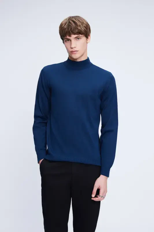 indigo Regular Fit Düz Yarım Balıkçı Yaka Yünlü Tr - HATEMOĞLU