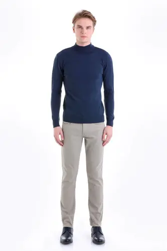 Indigo Regular Fit Plain Half Fisherman's Collar Wool Knit - 5