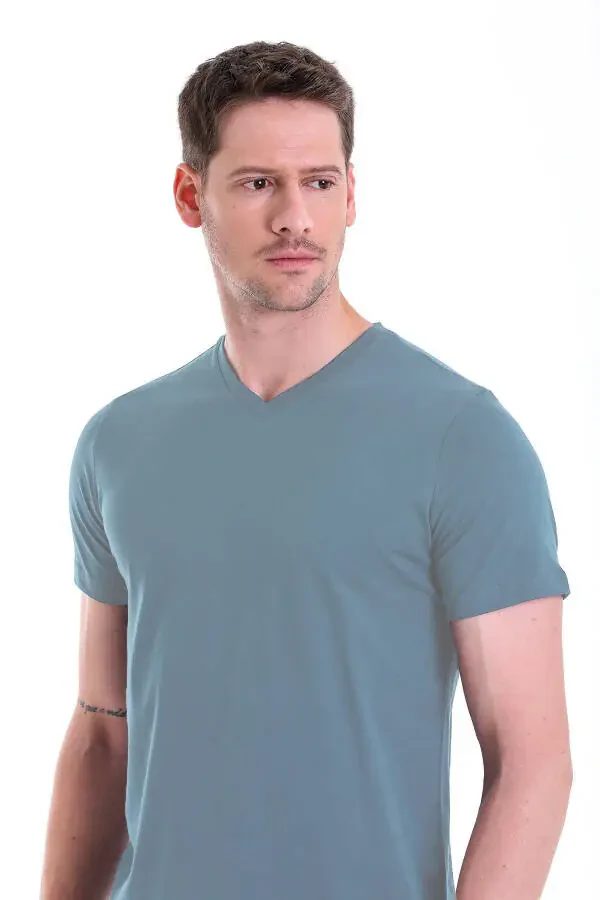 Indigo Regular Fit V-Neck T-Shirt, 100% Cotton - 5