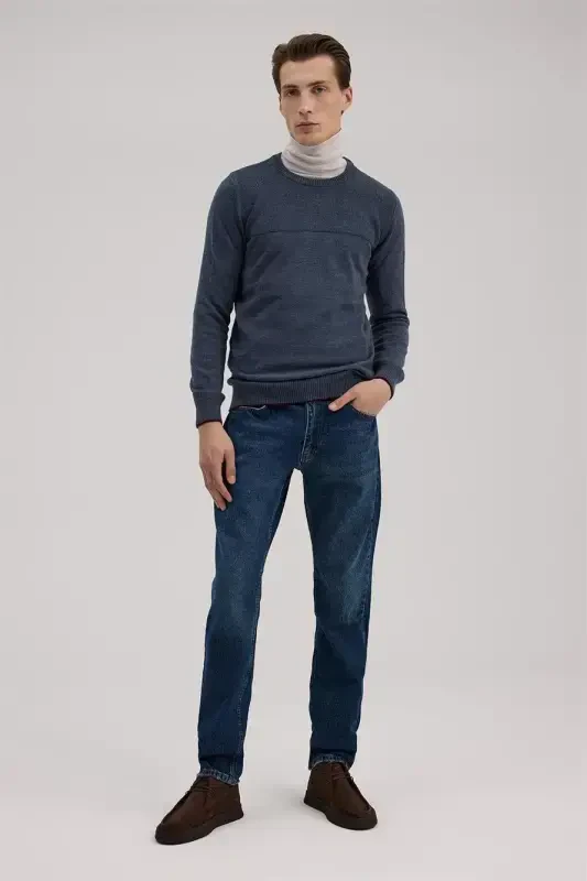 Indigo Slim Fit Crew Neck Knitwear - JAKAMEN