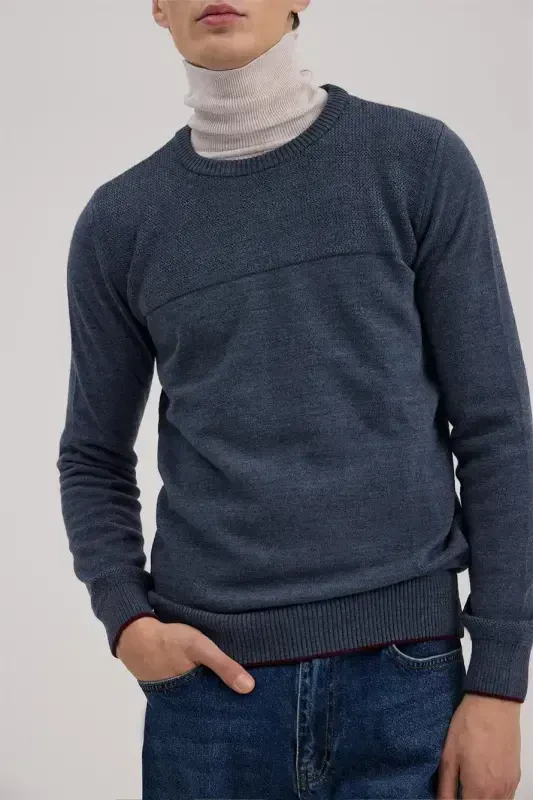 Indigo Slim Fit Crew Neck Knitwear - 3