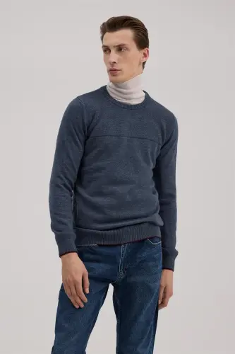 Indigo Slim Fit Crew Neck Knitwear - JAKAMEN (1)
